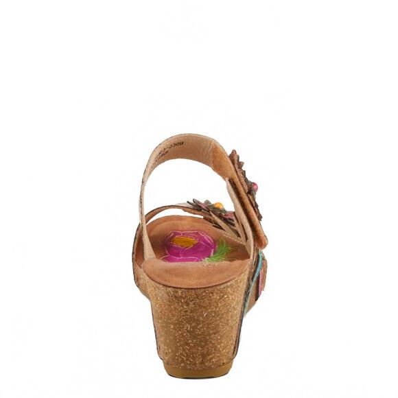 NEW L'ARTISTE women's moai adjustable straps wedge sandals in tan multi - Picture 5 of 7